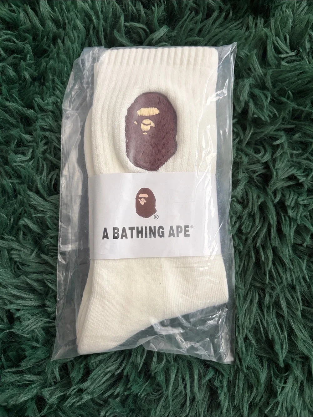 White Bape Socks With Ape Head Logo